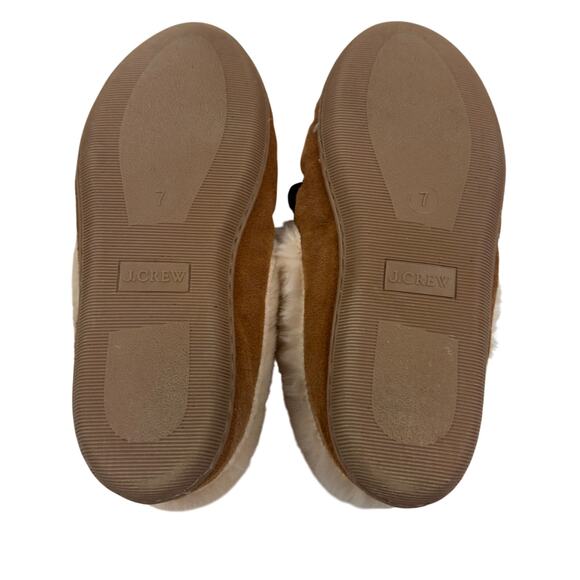 J. Crew Suede Leather Faux Fur Sherpa Lined Slip On Cozy Slippers Women's Size 7 - Picture 8 of 10